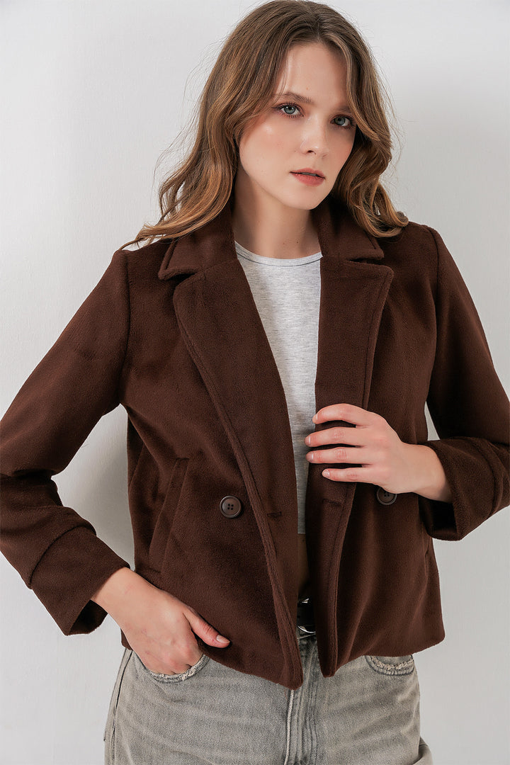 Bigdart Veste en laine courte pour femme 0725 - Marron