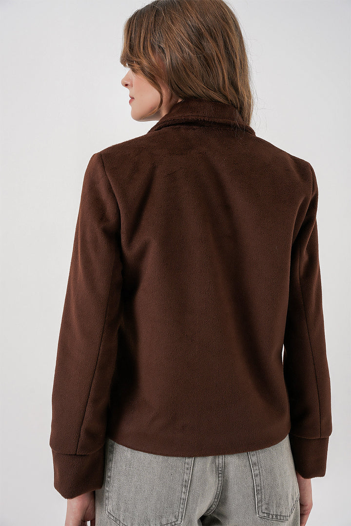 Bigdart Veste en laine courte pour femme 0725 - Marron
