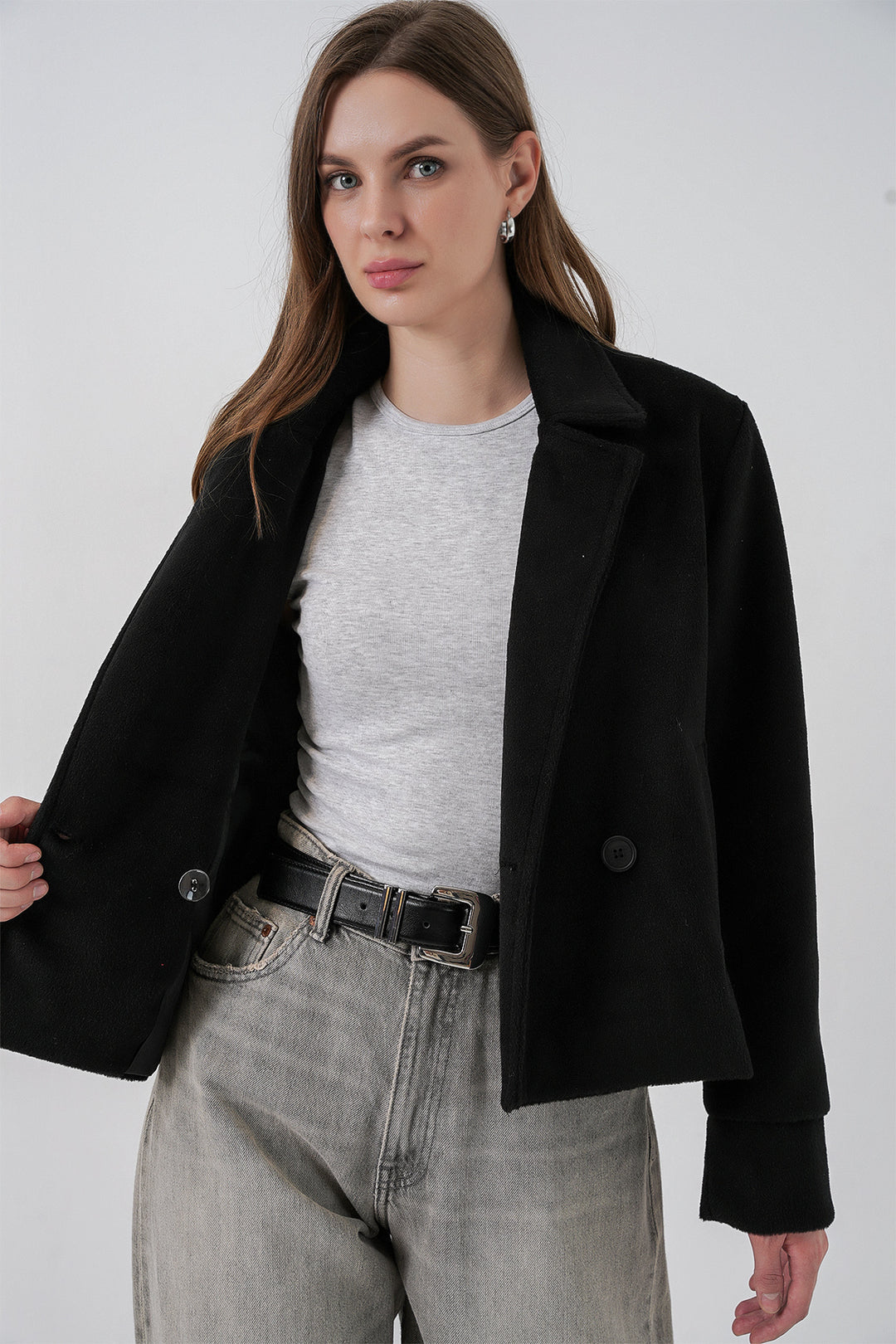 Bigdart Veste en laine courte pour femme 0725 - Noir