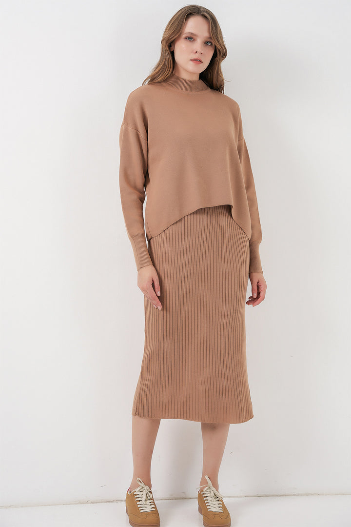 Bigdart Robe Tricot avec Pull Court pour Femmes 15958 - Camel