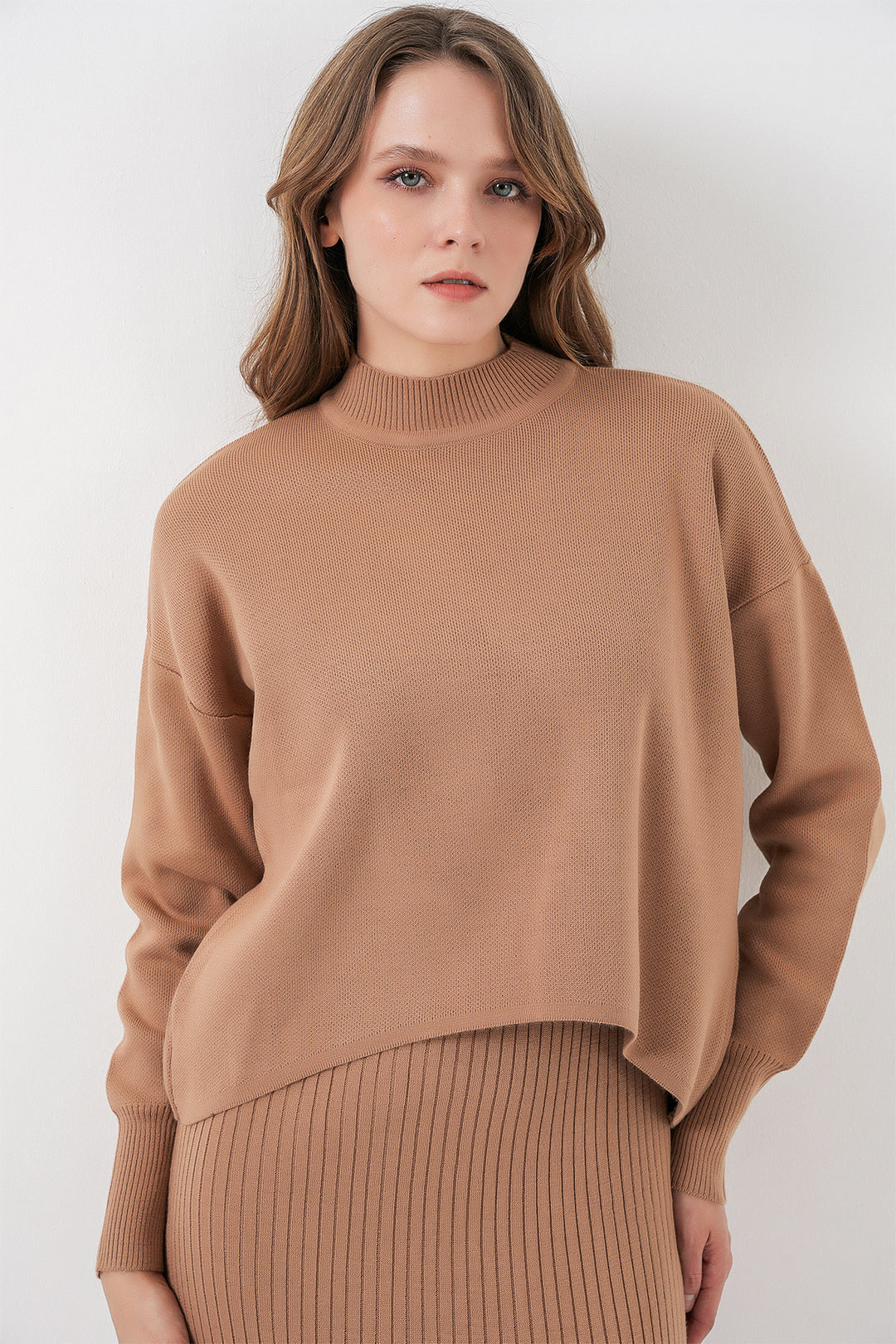 Bigdart Robe Tricot avec Pull Court pour Femmes 15958 - Camel