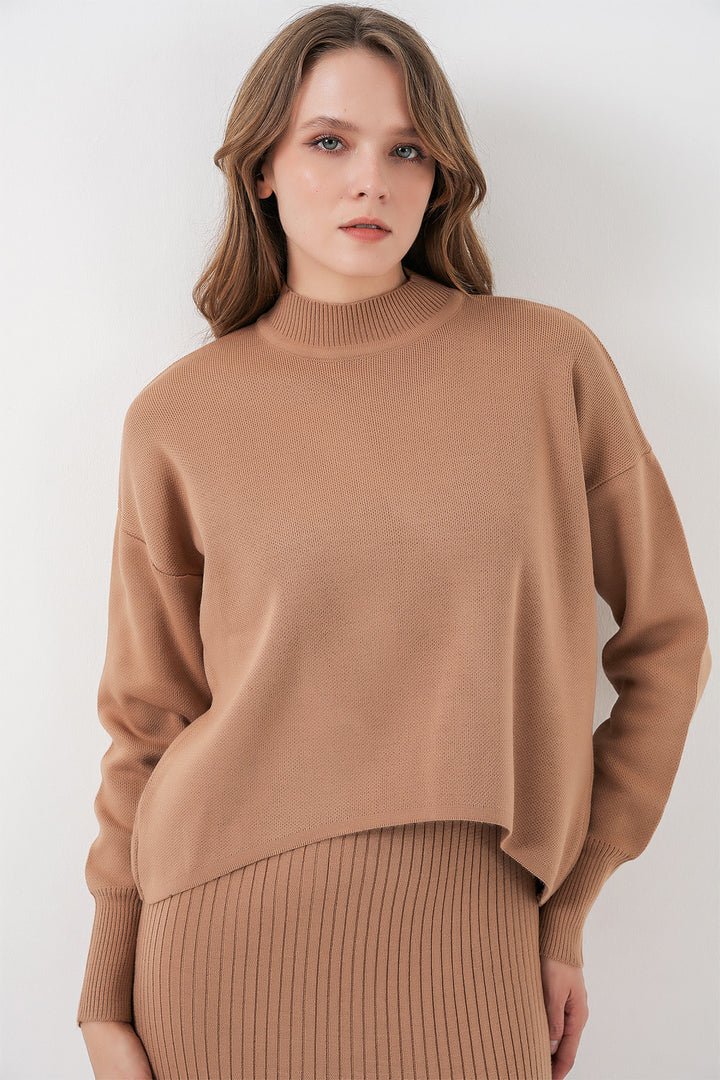 Bigdart Robe Tricot avec Pull Court pour Femmes 15958 - Camel