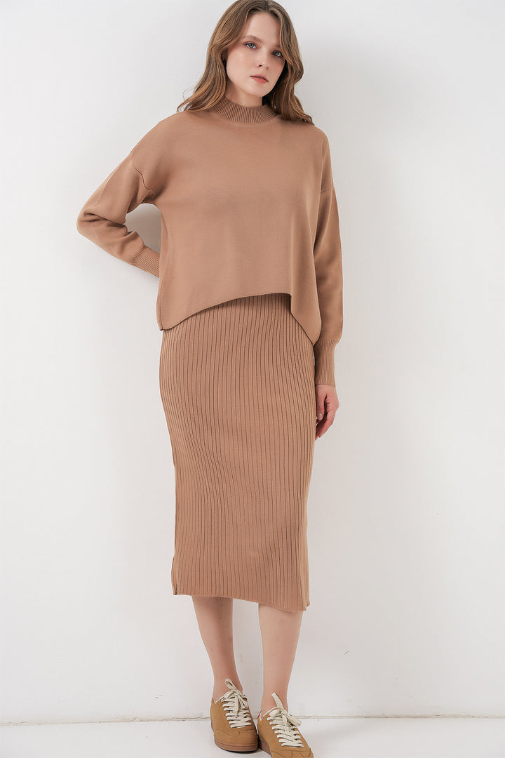Bigdart Robe Tricot avec Pull Court pour Femmes 15958 - Camel