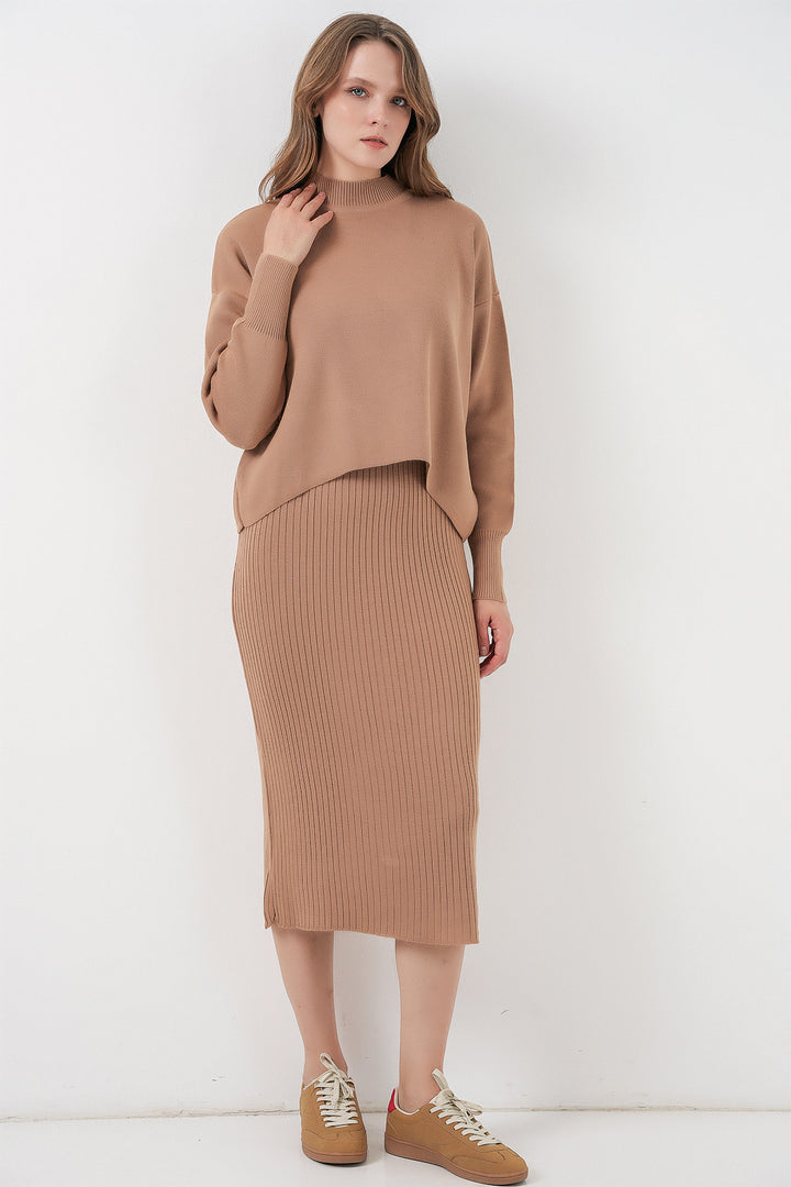 Bigdart Robe Tricot avec Pull Court pour Femmes 15958 - Camel
