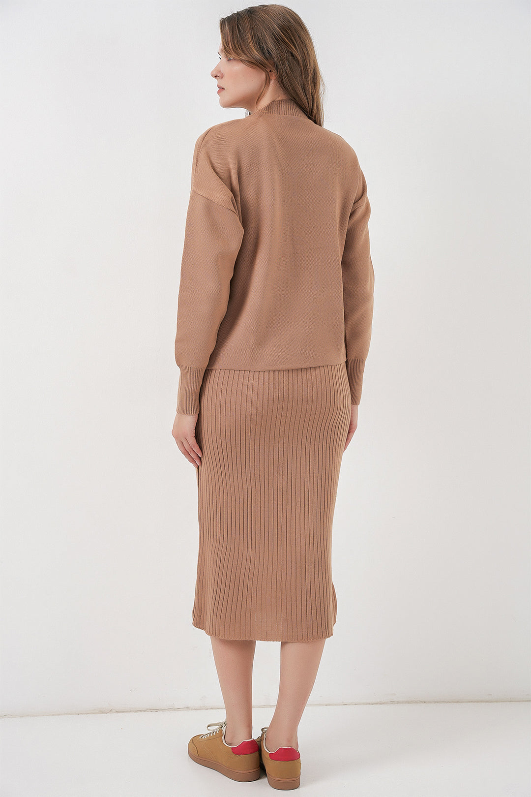 Bigdart Robe Tricot avec Pull Court pour Femmes 15958 - Camel