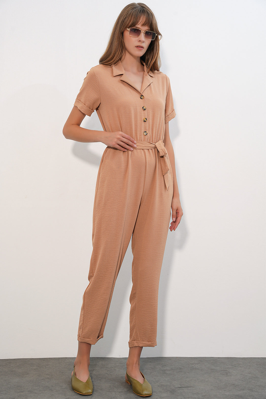 Bigdart Combi-pantalon Ayrobin 7030 à manches courtes pour femmes - Biscuit