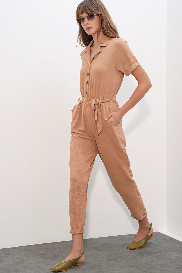 Bigdart Combi-pantalon Ayrobin 7030 à manches courtes pour femmes - Biscuit