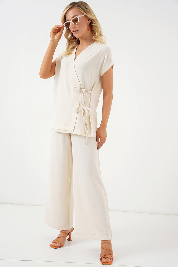 Bigdart Ensemble à manches courtes avec lacets en ayrobin pour femme 6741 - Crème