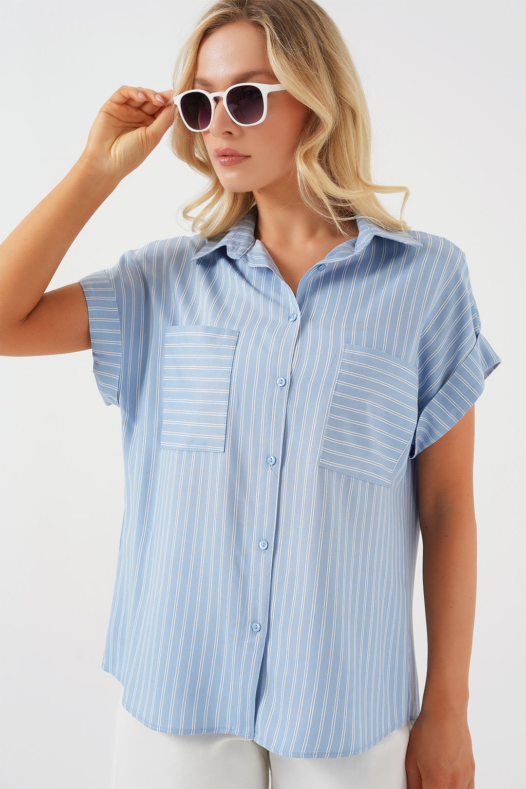 Bigdart Chemise oversize à rayures à manches courtes pour femme 20303 - Bleu