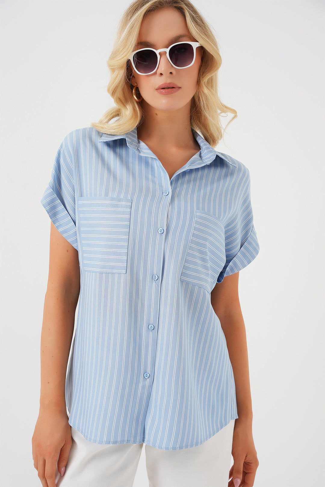 Bigdart Chemise oversize à rayures à manches courtes pour femme 20303 - Bleu