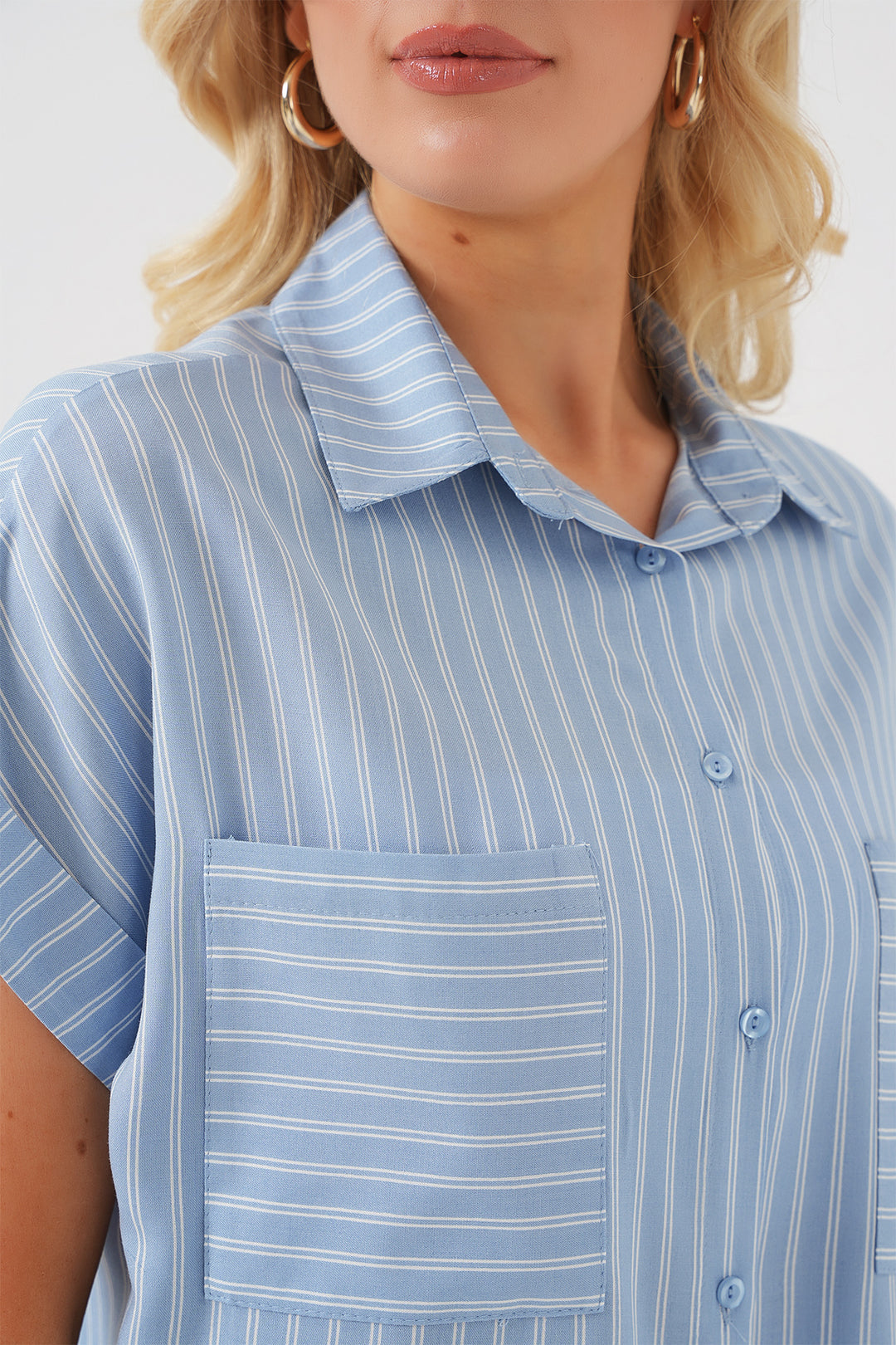 Bigdart Chemise oversize à rayures à manches courtes pour femme 20303 - Bleu