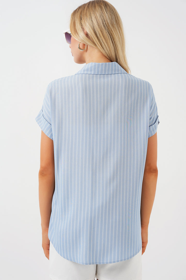 Bigdart Chemise oversize à rayures à manches courtes pour femme 20303 - Bleu