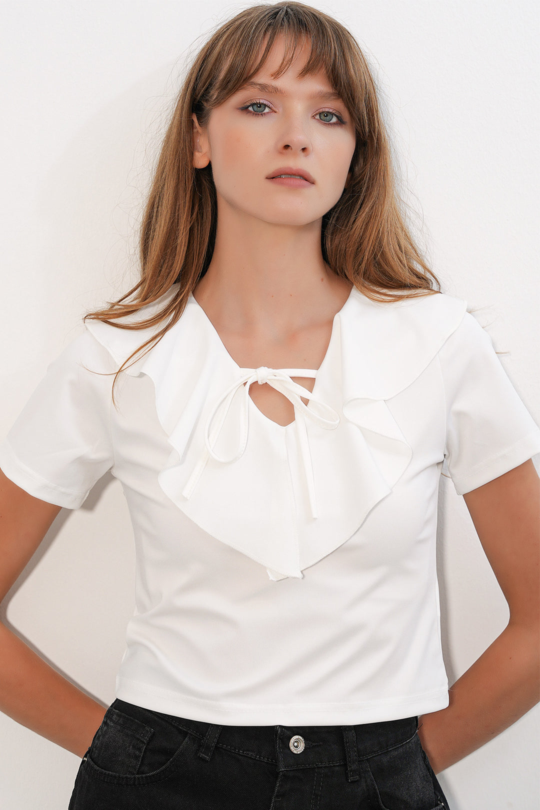 Bigdart Chemisier court à manches courtes pour femme 40001 - Blanc