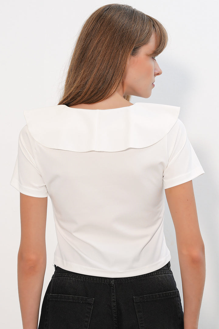 Bigdart Chemisier court à manches courtes pour femme 40001 - Blanc