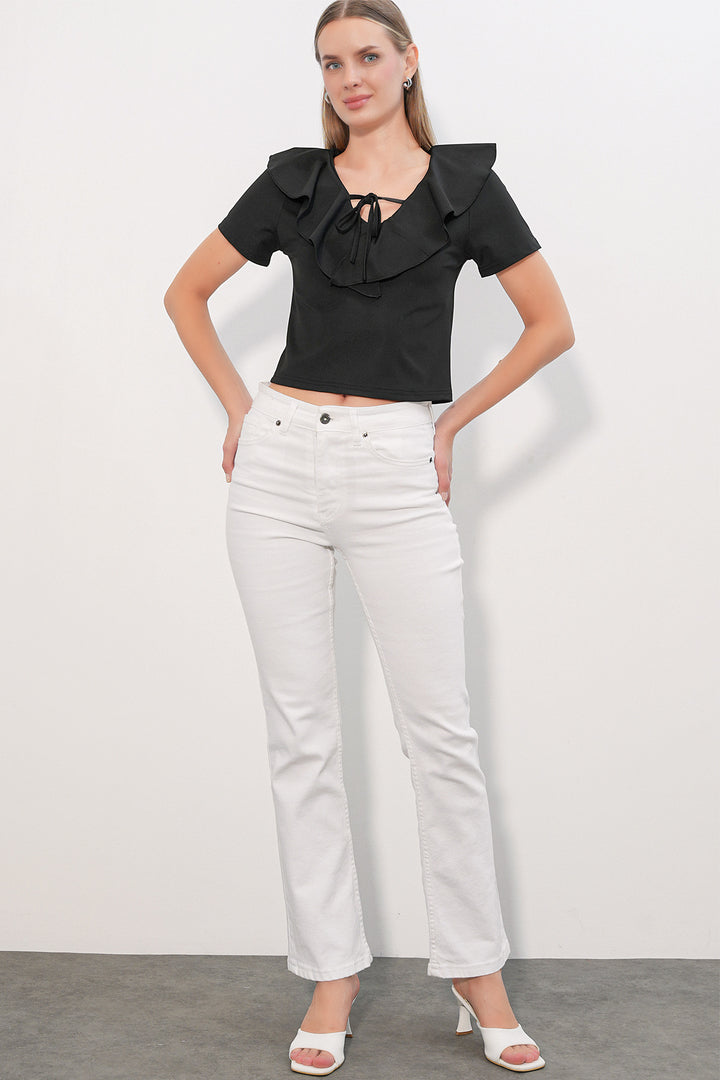 Bigdart Blouse crop à manches courtes pour femme 40001 - Noir