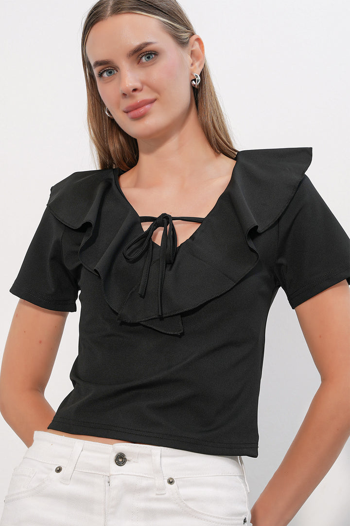 Bigdart Blouse crop à manches courtes pour femme 40001 - Noir