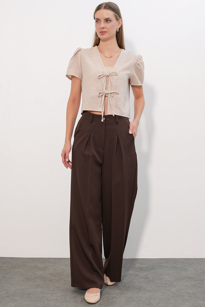 Bigdart Blouse crop à manches courtes pour femme 958 - Beige