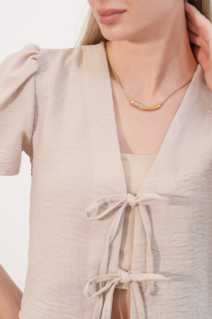 Bigdart Blouse crop à manches courtes pour femme 958 - Beige