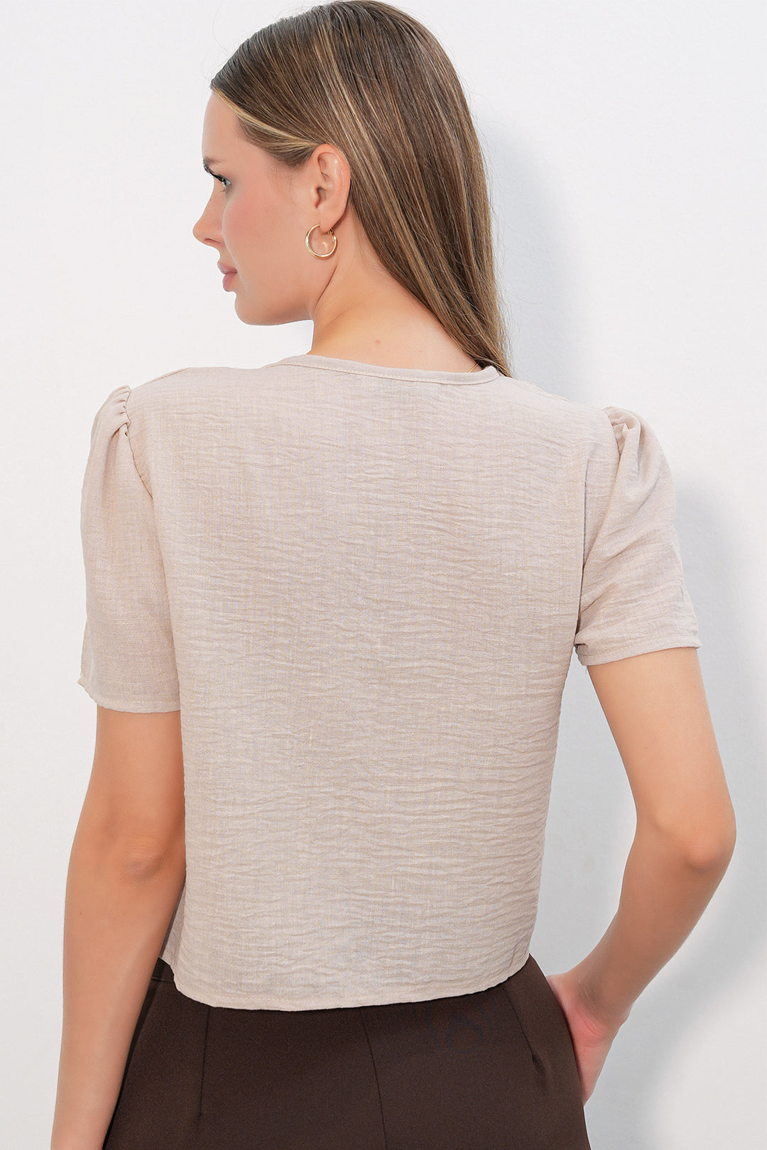 Bigdart Blouse crop à manches courtes pour femme 958 - Beige
