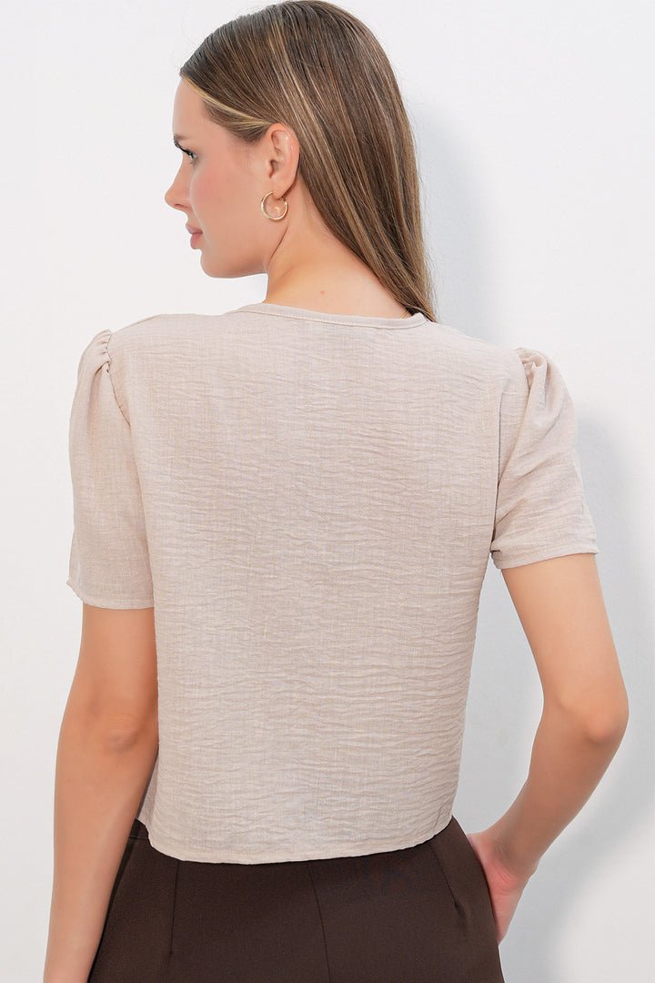 Bigdart Blouse crop à manches courtes pour femme 958 - Beige