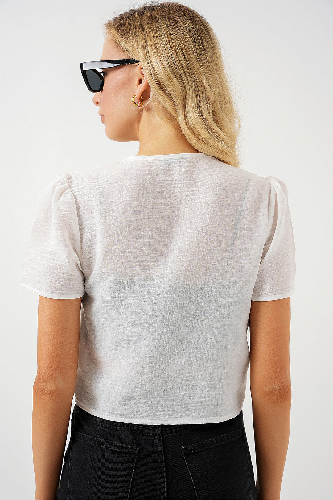 Bigdart Blouse Crop à Manches Courtes Femme 958 - Blanc