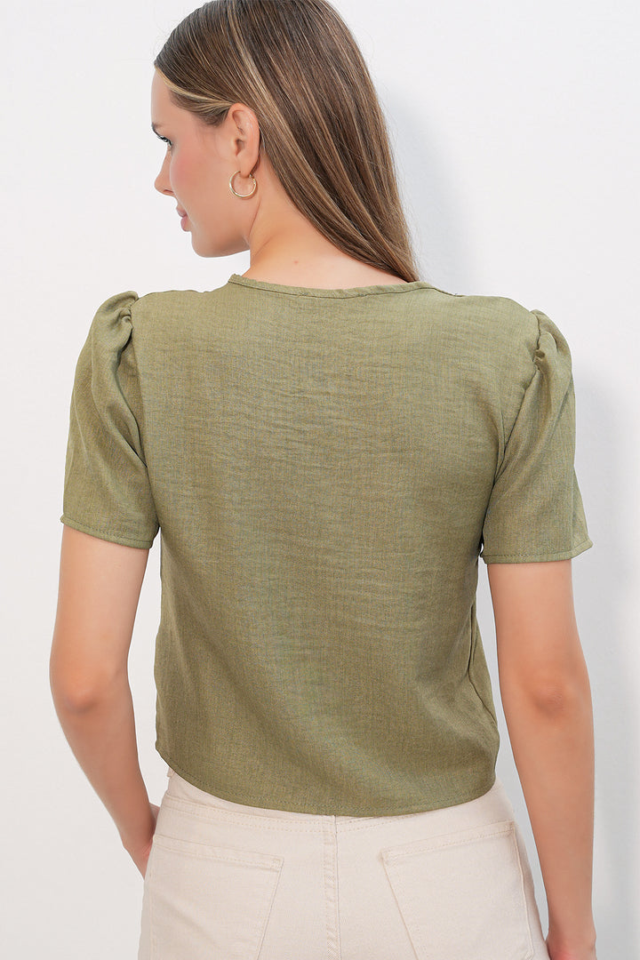 Bigdart Blouse crop à manches courtes pour femme 958 - çağla