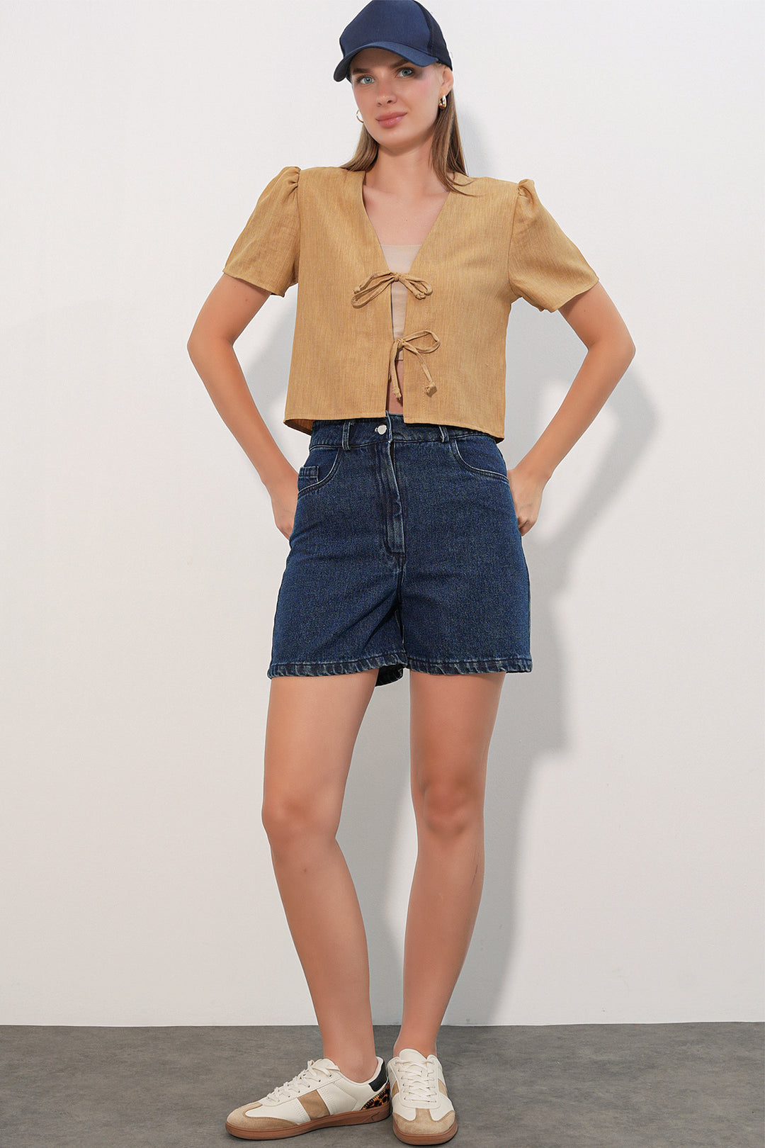 Bigdart Blouse crop à manches courtes pour femme 958 - camel