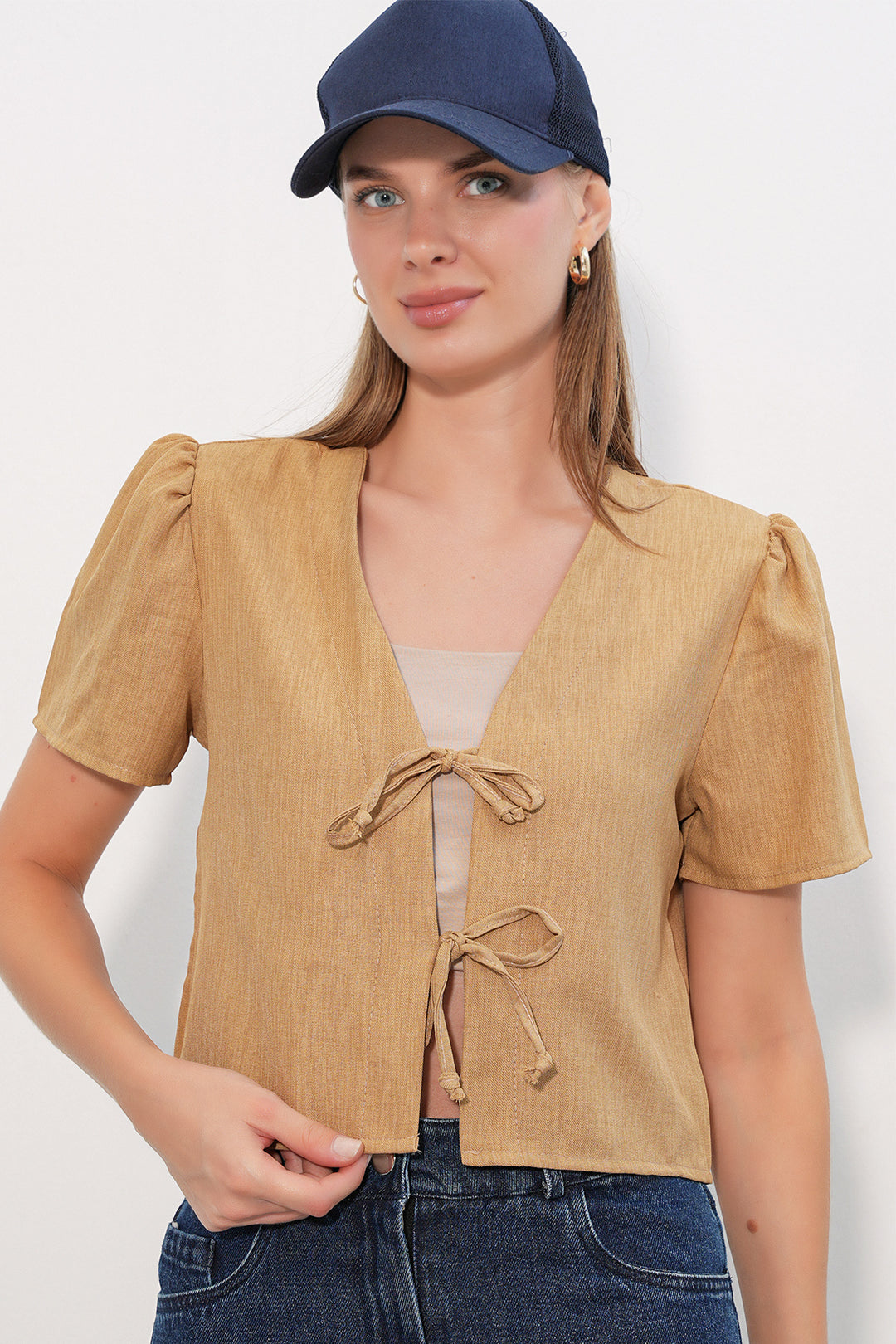 Bigdart Blouse crop à manches courtes pour femme 958 - camel