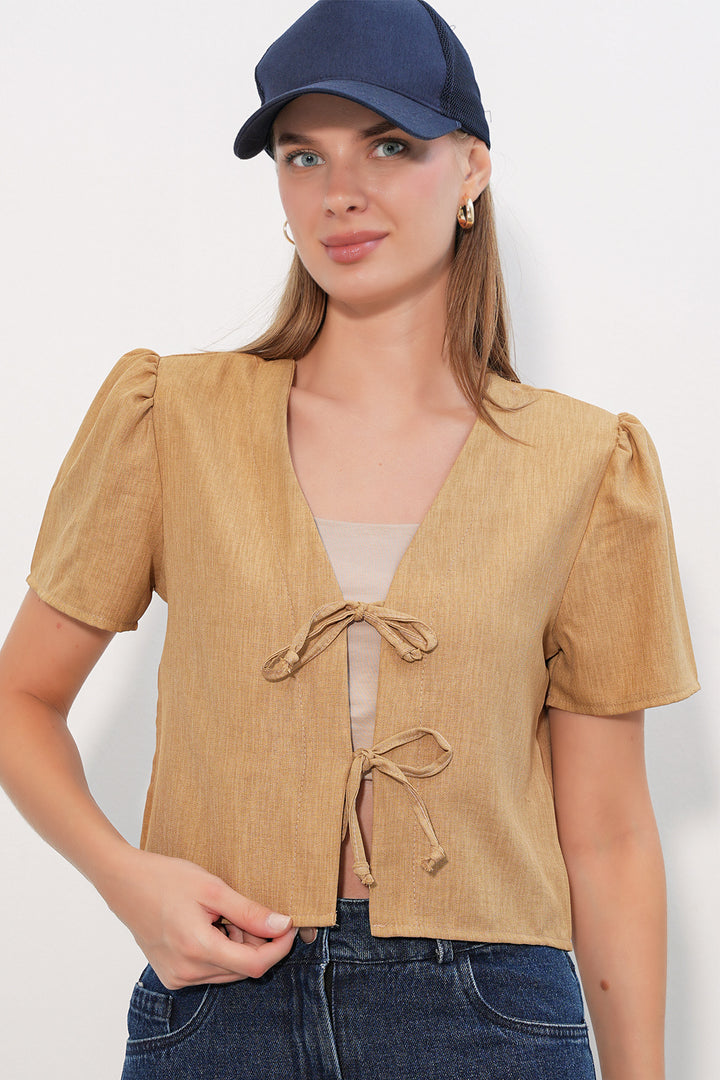 Bigdart Blouse crop à manches courtes pour femme 958 - camel