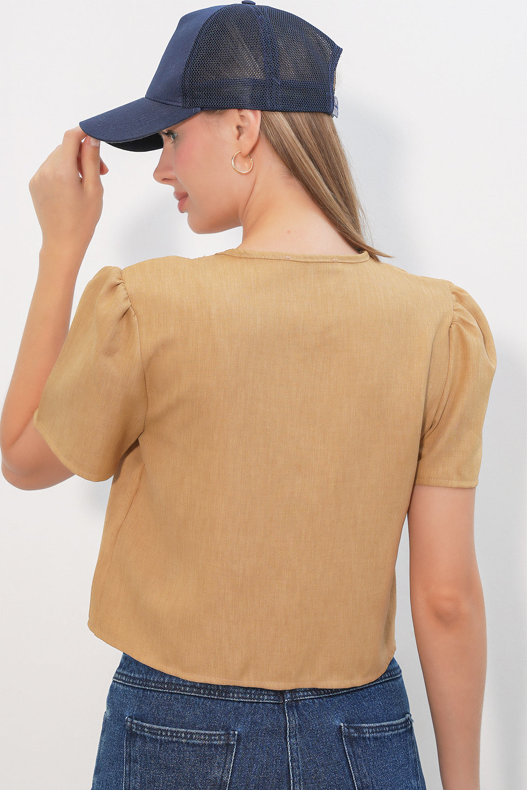 Bigdart Blouse crop à manches courtes pour femme 958 - camel