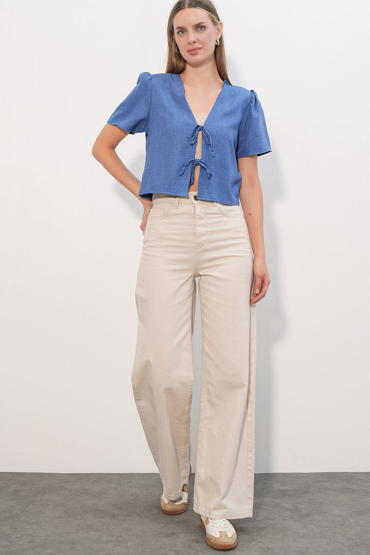 Bigdart Blouse crop à manches courtes pour femme 958 - Indigo