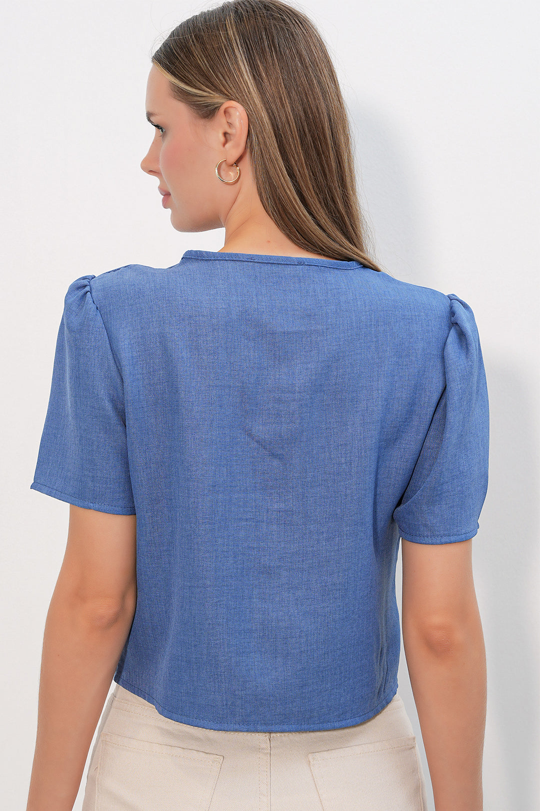 Bigdart Blouse crop à manches courtes pour femme 958 - Indigo