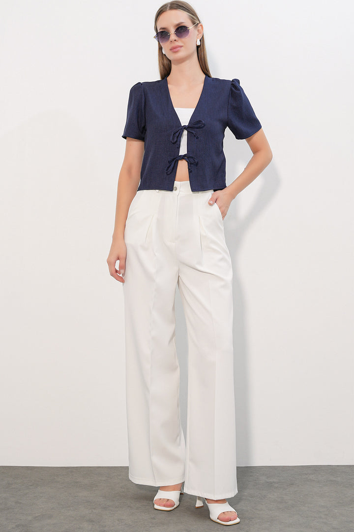 Bigdart Blouse crop à manches courtes pour femme 958 - Bleu marine