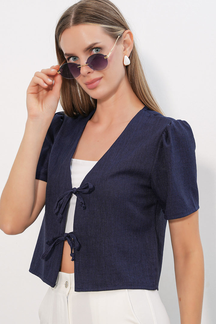 Bigdart Blouse crop à manches courtes pour femme 958 - Bleu marine