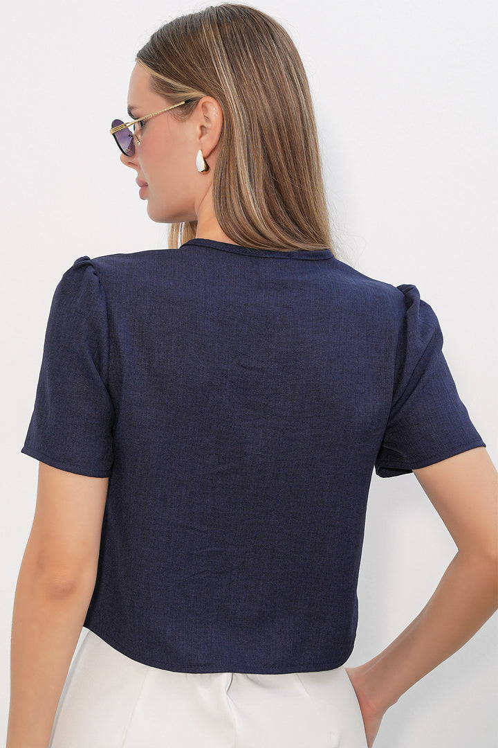 Bigdart Blouse crop à manches courtes pour femme 958 - Bleu marine