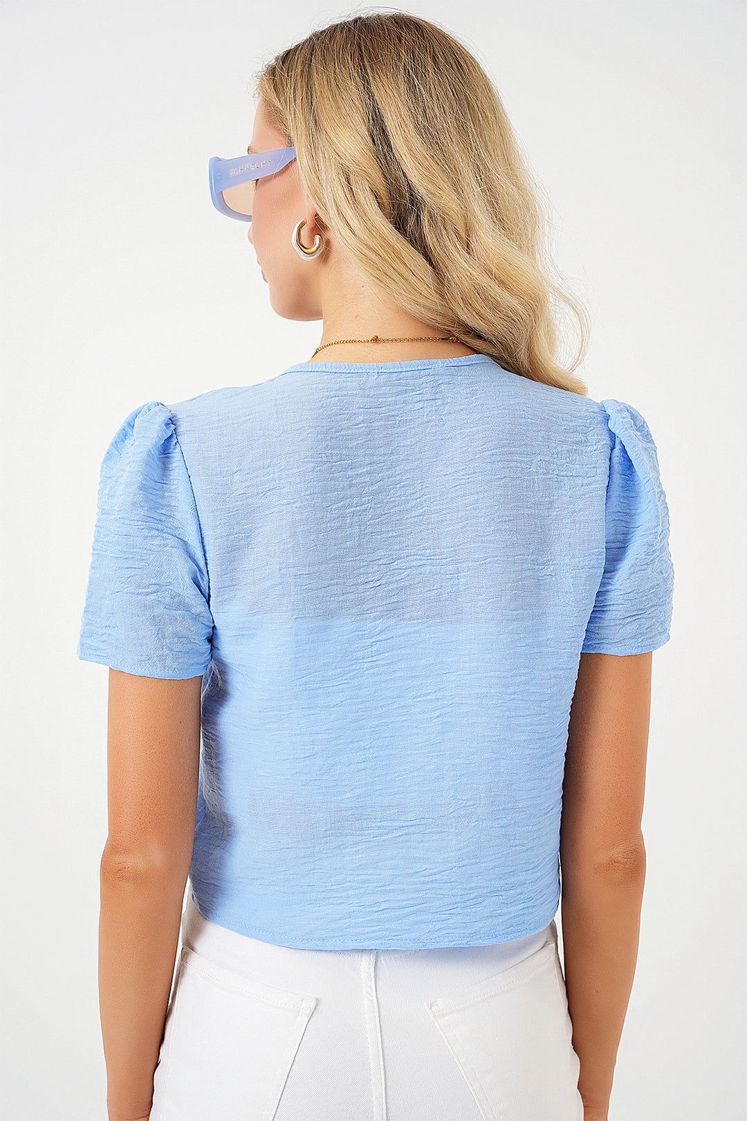 Bigdart Blouse Crop à Manches Courtes Femme 958 - Bleu