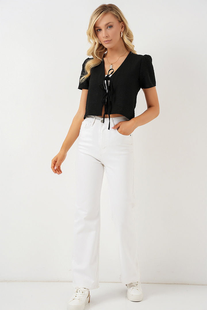 Bigdart Blouse Crop à Manches Courtes Femme 958 - Noir