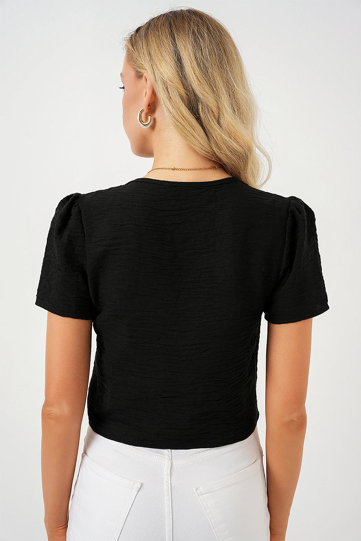 Bigdart Blouse Crop à Manches Courtes Femme 958 - Noir