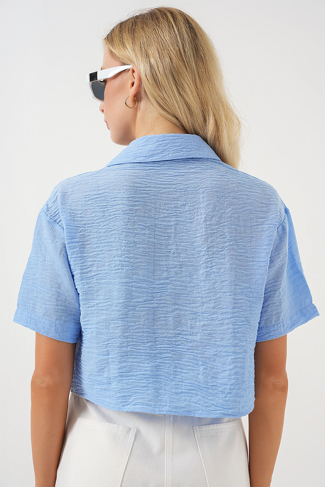 Bigdart Chemise Crop à Manches Courtes Femme 20341 - Bleu