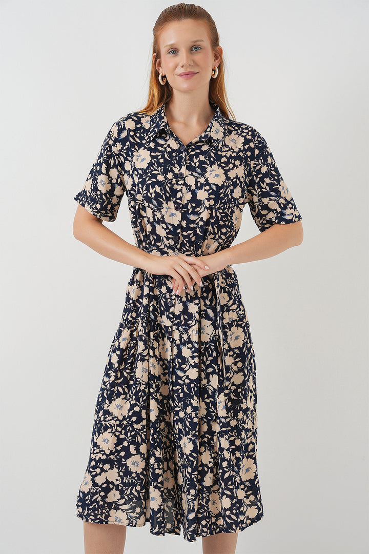 Bigdart Robe à Manches Courtes Imprimée Femme 2560 - Bleu marine