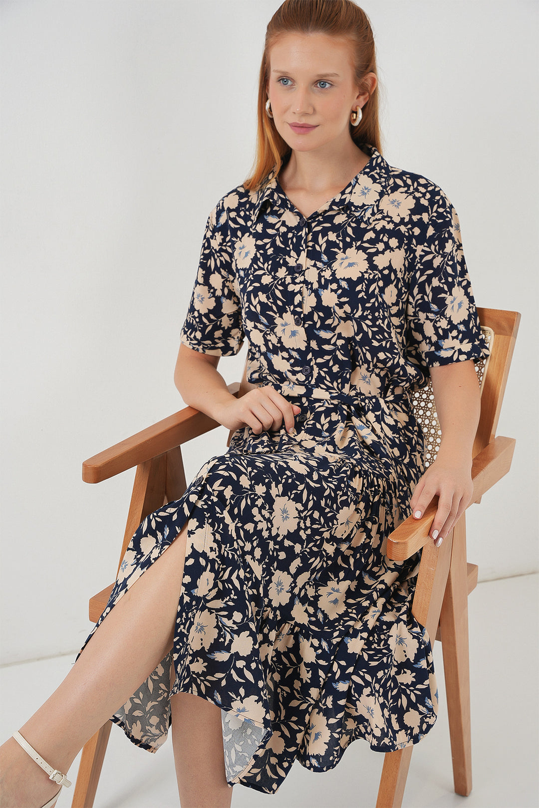 Bigdart Robe à Manches Courtes Imprimée Femme 2560 - Bleu marine