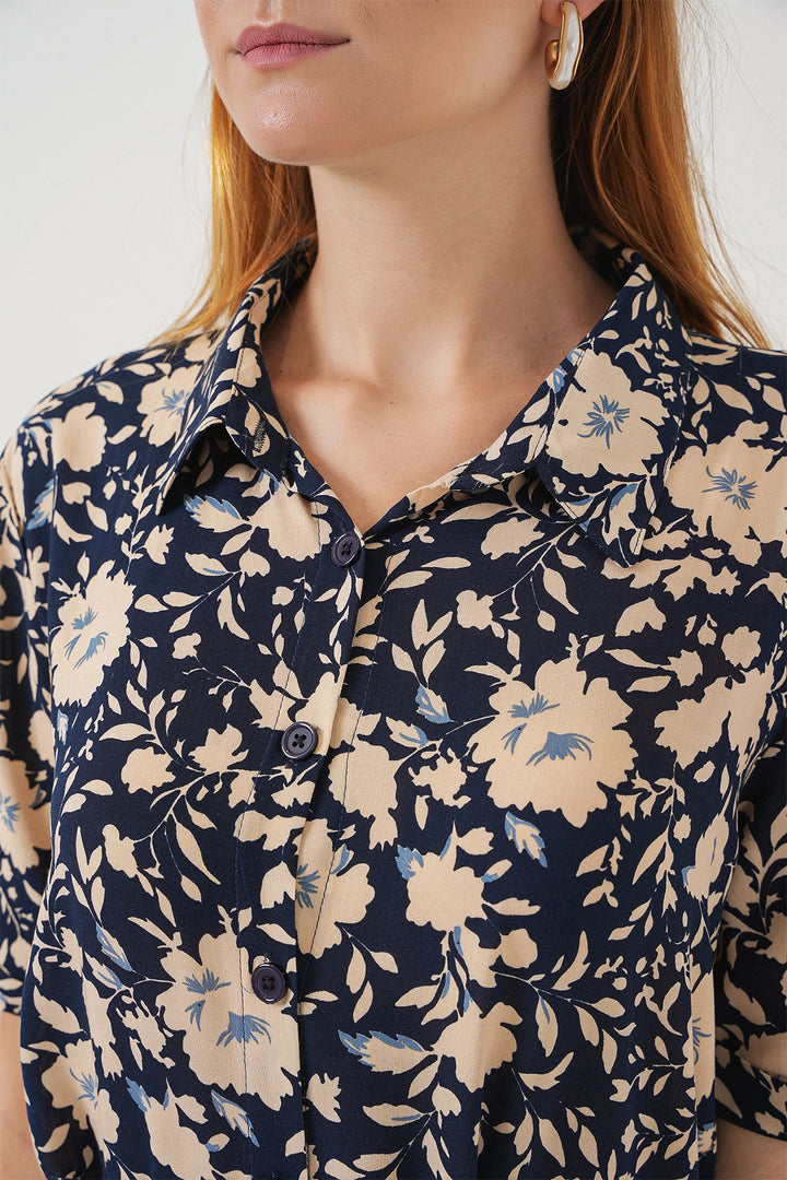 Bigdart Robe à Manches Courtes Imprimée Femme 2560 - Bleu marine