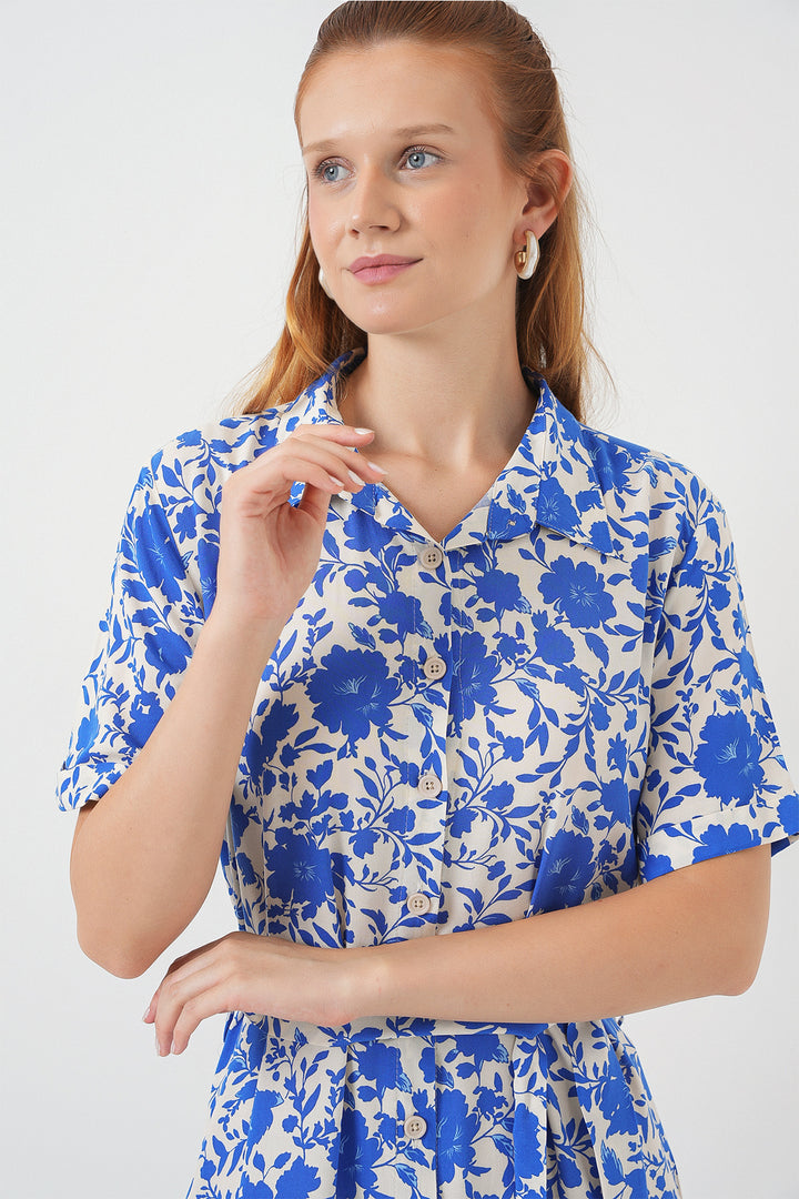 Bigdart Robe à Manches Courtes Imprimée Femme 2560 - Saphir