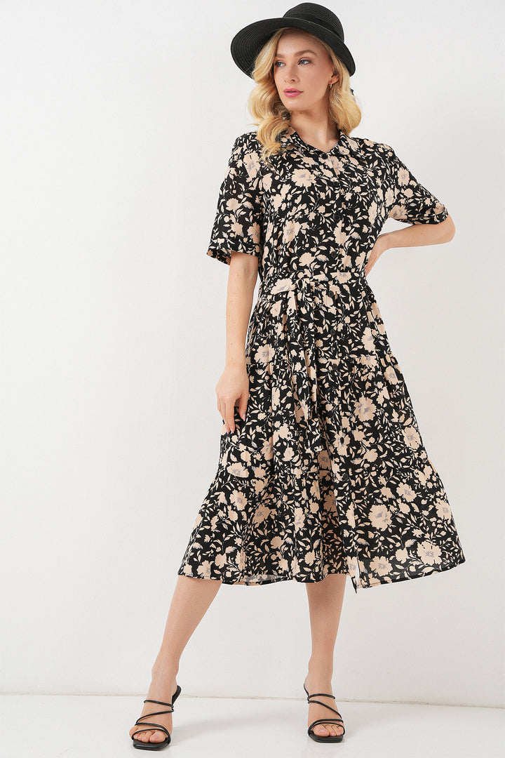 Bigdart Robe à Manches Courtes Imprimée Femme 2560 - Noir