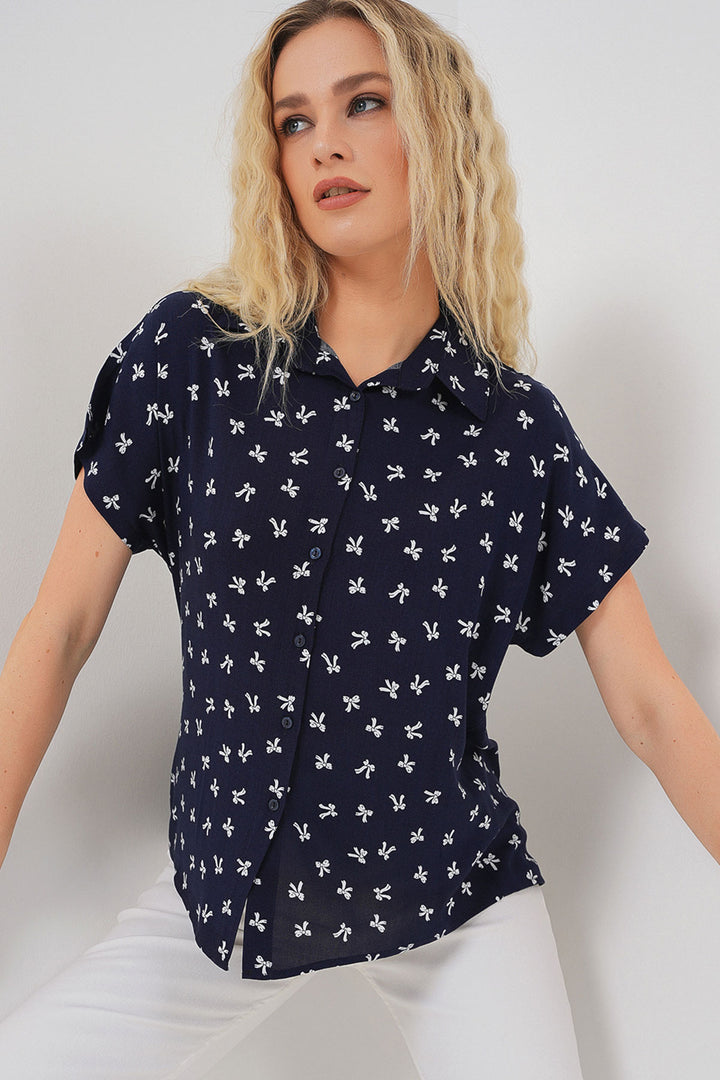Bigdart Chemisier à manches courtes imprimé femme 20310 - Bleu marine