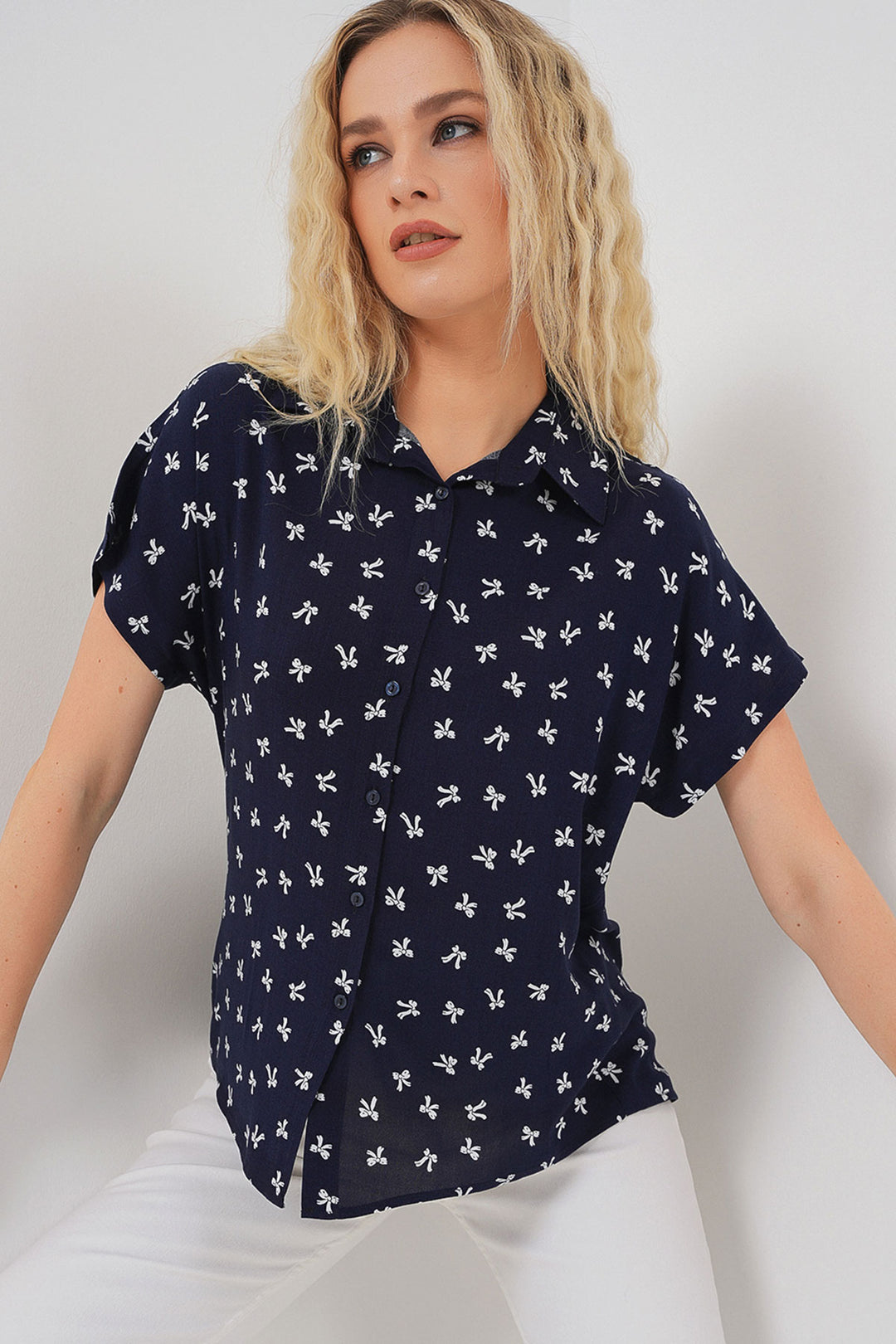 Bigdart Chemise à manches courtes à motifs pour femmes 20310 - Bleu marine