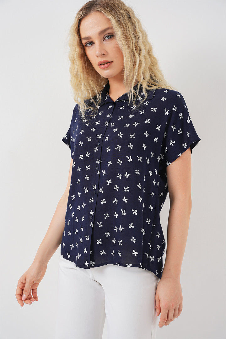 Bigdart Chemisier à manches courtes imprimé femme 20310 - Bleu marine