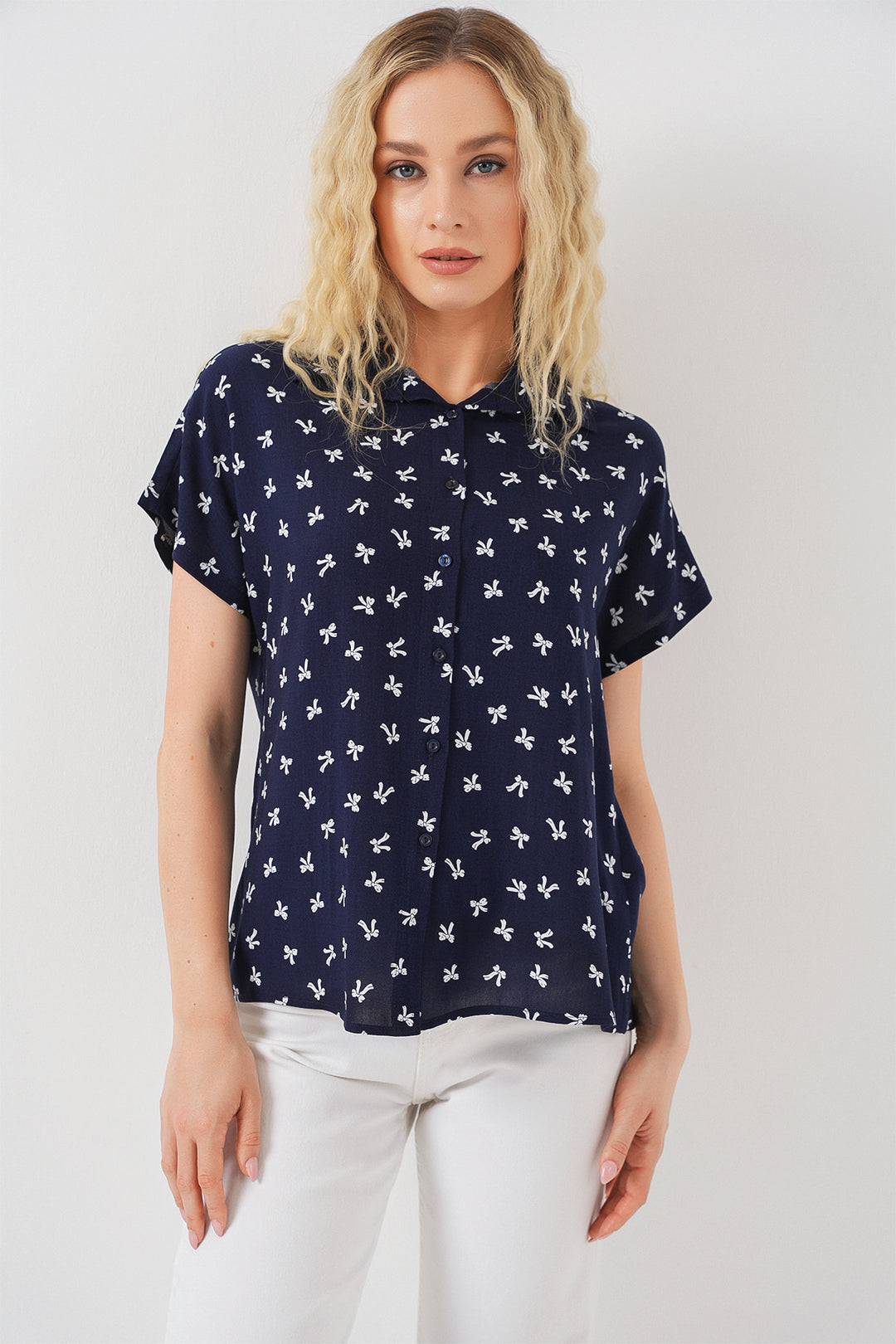 Bigdart Chemisier à manches courtes imprimé femme 20310 - Bleu marine