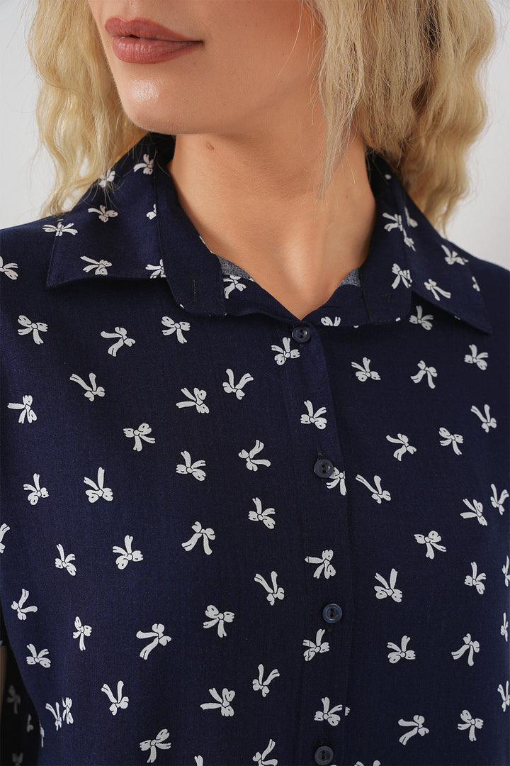 Bigdart Chemisier à manches courtes imprimé femme 20310 - Bleu marine