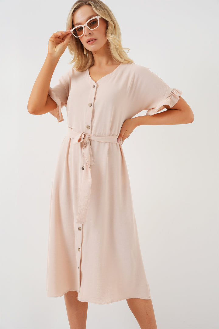 Bigdart Robe à manches courtes avec boutons pour femme 2555 - Crème
